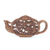 Lot 379 Chinese Wood Carved Teapot Plaque, Phoenix & Dragon