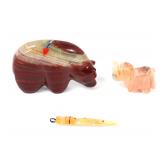 Lot 424 Trio of Native American Stone Carved Animals & Maize God