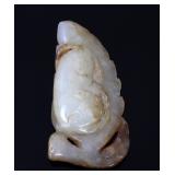 Lot 84 Chinese Cat on Leaf White Jade Pendant