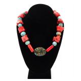 Lot 92 Stunning Turquoise & Coral Beaded Necklace