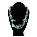 Lot 101 Handsome Turquoise & Coral Chunky Necklace
