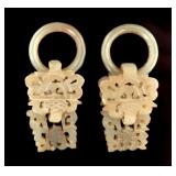 Lot 172 Excellent Chinese Openwork Celadon & Brown Jade Earrings