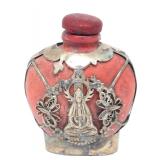 Lot 333 Chinese Soft Stone Carved Snuff Bottle wSilver