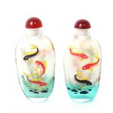 Lot 345 Pair of Chinese Reverse Painted Glass Snuff Bottles, Koi Fish