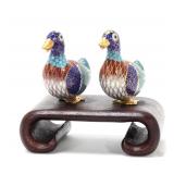 Lot 370 Adorable Chinese Cloisonne Pair of Ducks on Stand
