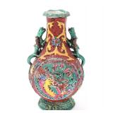 Lot 407 Chinese Red & Green Dragon Vase