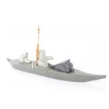Lot 477 Inuit Kayak & Seal Hunter Stone Carving, Circa 1950-80s