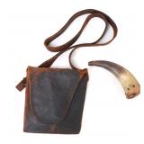 Lot 98 Early 19th Century Leather Shot Pouch and Powder Horn