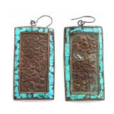 Lot 163 Lovely IndoScythian Tribal Brass  Turquoise Earrings, 1619th century
