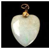 Lot 173 Chinese Heart Shaped Jade Pendant, 14k Gold