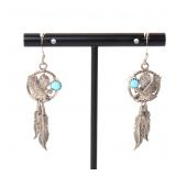 Lot 203 Sterling Silver Zuni Eagle  Feathers Earrings