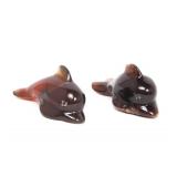 Lot 222 Pair of Blue Amber Carved Dolphins