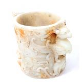 Lot 349 Chinese White Hardstone Brush Holder, Griffin  Dragon