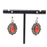 Lot 151 Gorgeous Sterling Silver  Coral Drop Earrings
