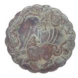 Lot 326 Japanese Bronze Plaque with Ferocious Dragon  Tiger