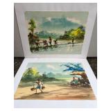 11 PairofSignedAsianVillageWatercolorPaintings