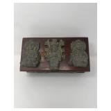 20 AztecMayanFiguresonWoodBoxCrushedMalachite