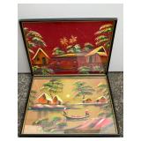 39 VintageArtBoatingonAsianRiverHandPaintedonFabric