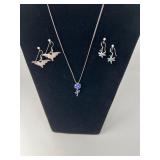 925 Silver Earrings & Uni Pendant Necklace