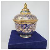 36 ThaiBenjarongPorcelainLiddedJar24KtGoldEnamel