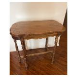 45 VintageJacobeanWalnutRectangularScallopedAccentTable
