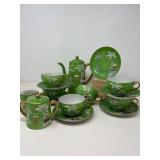 49 JapaneseGreenandGoldPorcelainTeaSet