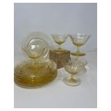 56 YellowDepressionGlassParfaitCupsandLuncheonPlates