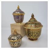 125 ThreeThailandPorcelainLiddedUrnsorJars