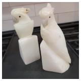 229 CarvedAlabasterParrotBookendsFromIndia