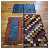 21 TrioHandmadeMultiColorWoolPileRugsPictorial&SquareDesigns