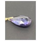 2 TearDropVoiletSapphireSolitairePendant14KGoldChain13g