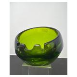 27 VintageGreenGlassVikingAshtrayBowl