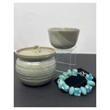 43 TwoPotteryVessels&GlassBracelet