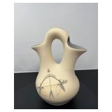 53 SignedGreyFeatherSouthwestStonewareWeddingPitcher