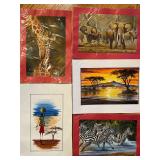 59 FiveSignedPMwangiPaintonParchmentOriginalPaintings