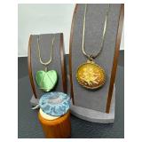 70 DruzyGeminiandGreenCatsEyePendantNecklaces