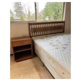 Drexel MCM Queen Headboard & Bedside Table Sealy Mattress Box Springs