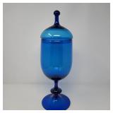 Vintage MCM Teal Blue Lidded Footed Candy Dish