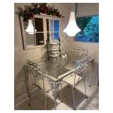 White Wrought Iron Glass Top Vintage Table & Chairs MORE