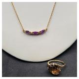 Amethyst/Diamond Necklace & 14k Gold Citrine? Ring