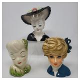 Trio of Mid Century Female Bust Planters