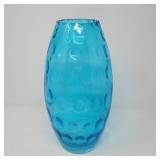 Mid Century Sky Blue Thumbprint 12 inch Glass Vase