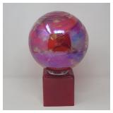7.5" Pink & Purple Iridescent Art Glass Globe - Signed