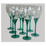 1970s Emerald Green Handblown Tulip Stem Wine Glasses	