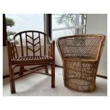 Bamboo Arrowback Chair & Wicker Bucket Chair