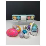 Antique Egg Caddy and 16 Alabaster Eggs