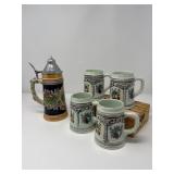 West Germany Stein & Four Vintage Mugs