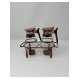 Vintage Copper Double Syrup Carafes with Warmer