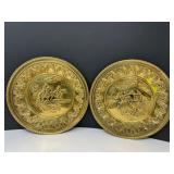 Two Brass English Embossed Wall Plates