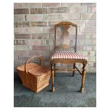 French Country Wood Chair & Handled Picnic Style Basket